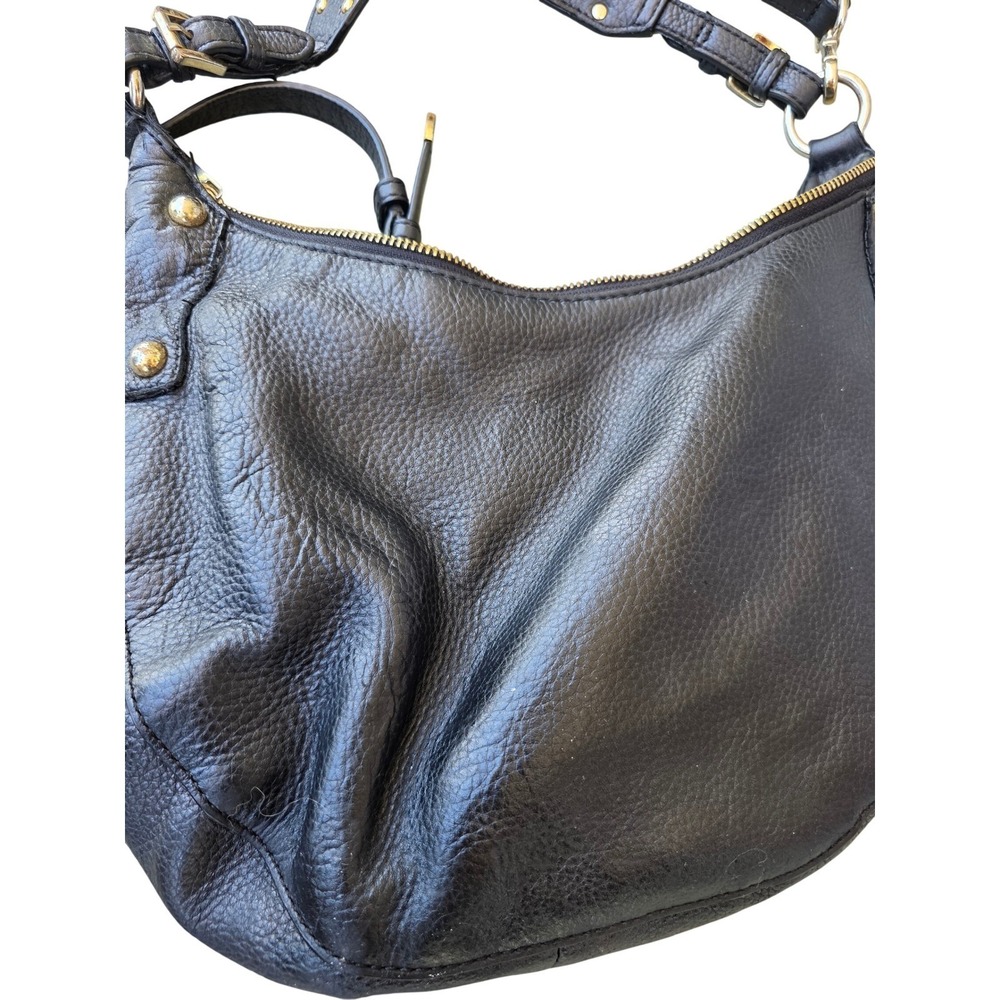 Michael Kors Black Pebbled Leather Studded Hobo Crossbody Bag Gold K3 - Picture 15 of 16